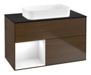 Тумба под раковину Villeroy & Boch Finion 100х50,1 см с подсветкой МДФ шпон грецкого ореха/стекло черное матовое G652GFGN