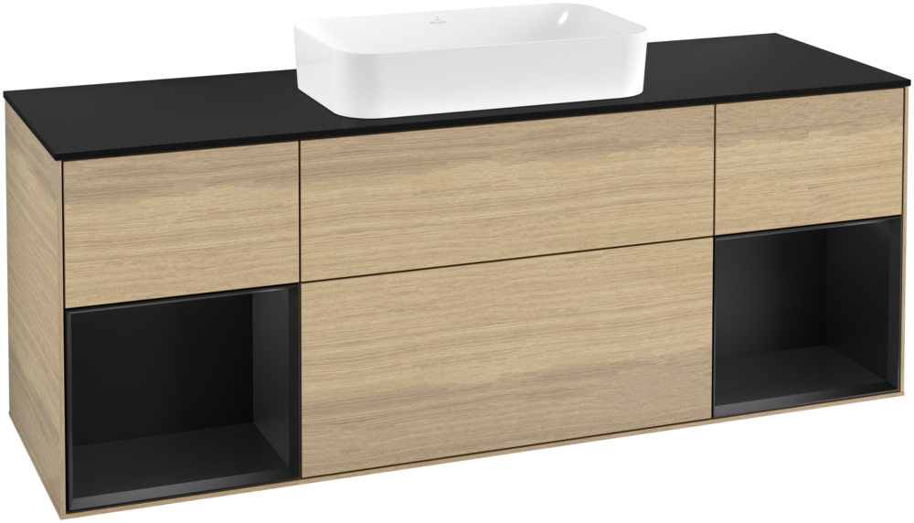 Тумба під раковину Villeroy & Boch Finion 160х50,1 см із підсвічуванням МДФ шпон дуба/скло чорне матове F332PDPC