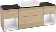 Тумба под раковину Villeroy & Boch Finion 160х50,1 см с подсветкой МДФ шпон дуба/стекло черное матовое F332MTPC
