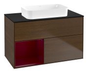 Тумба під раковину Villeroy & Boch Finion 100х50,1 см із підсвічуванням МДФ шпон волоського горіха/скло чорне матове G652HBGN