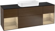 Тумба под раковину Villeroy & Boch Finion 160х50,1 см с подсветкой МДФ шпон грецкого ореха/стекло черное матовое F332PCGN