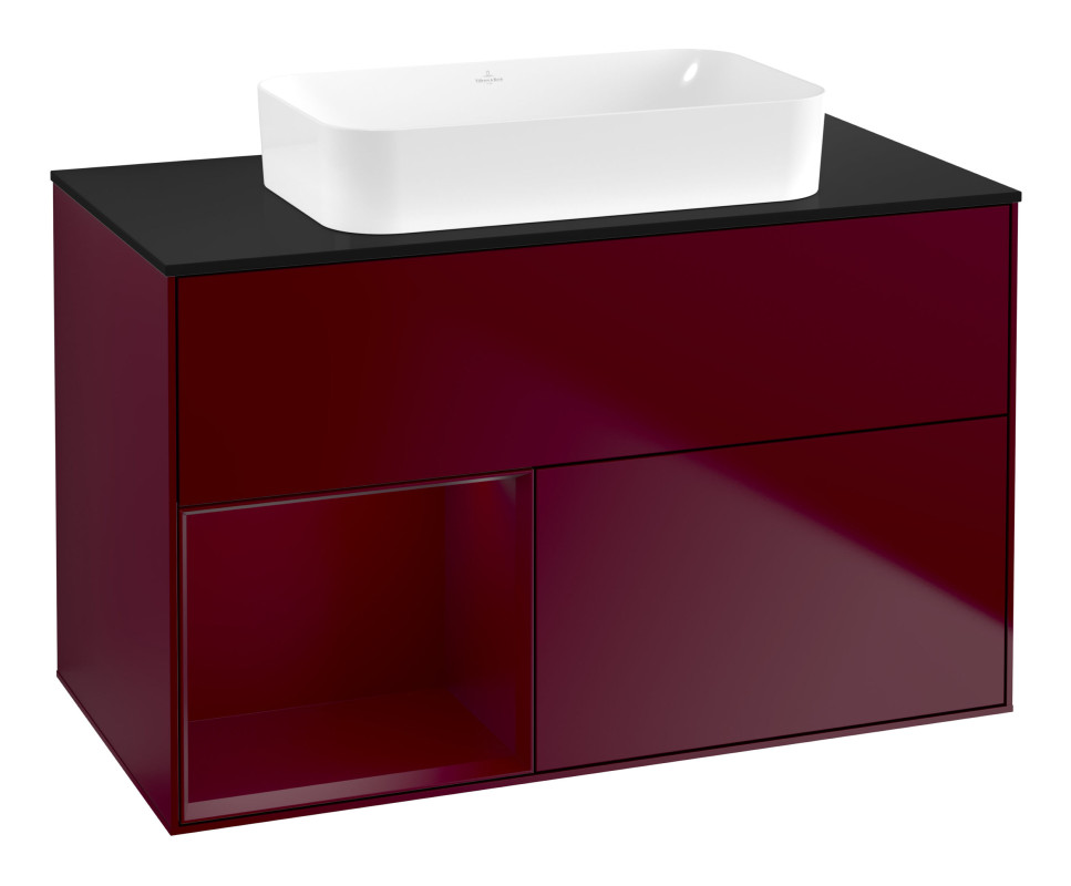 Тумба под раковину Villeroy & Boch Finion 100х50,1 см с подсветкой МДФ пион матовый лак/стекло черное матовое G652HBHB