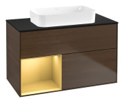Тумба под раковину Villeroy & Boch Finion 100х50,1 см с подсветкой МДФ шпон грецкого ореха/стекло черное матовое G652HFGN