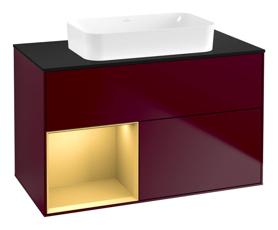 Тумба под раковину Villeroy & Boch Finion 100х50,1 см с подсветкой МДФ пион матовый лак/стекло черное матовое G652HFHB