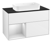 Тумба под раковину Villeroy & Boch Finion 100х50,1 см с подсветкой МДФ глянцевый белый лак/стекло черное матовое G652MTGF