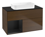 Тумба под раковину Villeroy & Boch Finion 100х50,1 см с подсветкой МДФ шпон грецкого ореха/стекло черное матовое G652PDGN
