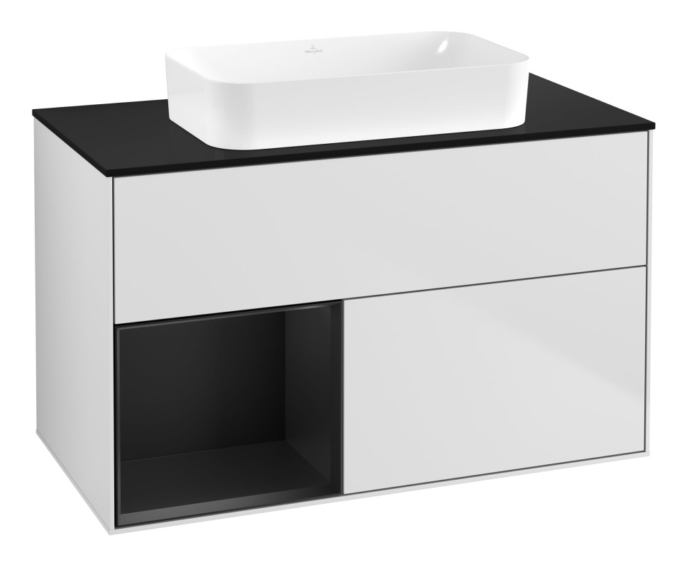 Тумба под раковину Villeroy & Boch Finion 100х50,1 см с подсветкой МДФ белый матовый лак/стекло черное матовое G652PDMT