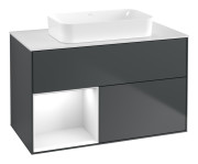 Тумба під раковину Villeroy & Boch Finion 100х50,1 см із підсвічуванням МДФ темно-синій матовий лак/скло біле матове G651GFHG