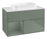 Тумба под раковину Villeroy & Boch Finion 100х50,1 см с подсветкой МДФ оливковый матовый лак/стекло белое матовое G651GMGM