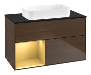 Тумба под раковину Villeroy & Boch Finion 100х50,1 см с подсветкой МДФ шпон грецкого ореха/стекло черное матовое G652HFGN