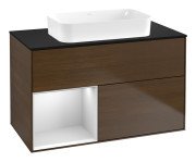 Тумба під раковину Villeroy & Boch Finion 100х50,1 см із підсвічуванням МДФ шпон волоського горіха/скло чорне матове G652MTGN