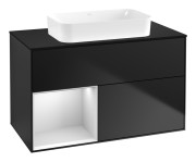 Тумба под раковину Villeroy & Boch Finion 100х50,1 см с подсветкой МДФ черный матовый лак/стекло черное матовое G652MTPD