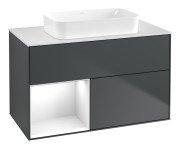 Тумба під раковину Villeroy & Boch Finion 100х50,1 см із підсвічуванням МДФ темно-синій матовий лак/скло біле матове G651GFHG