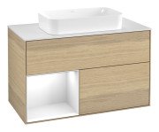 Тумба під раковину Villeroy & Boch Finion 100х50,1 см із підсвічуванням МДФ шпон дуба/скло біле матове G651GFPC