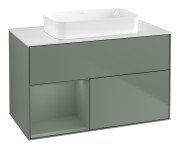 Тумба под раковину Villeroy & Boch Finion 100х50,1 см с подсветкой МДФ оливковый матовый лак/стекло белое матовое G651GMGM