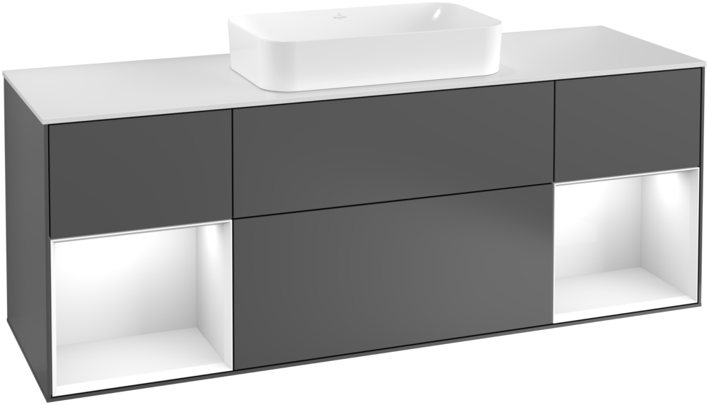 Тумба под раковину Villeroy & Boch Finion 160х50,1 см с подсветкой МДФ антрацит матовый лак/стекло белое матовое G331GFGK