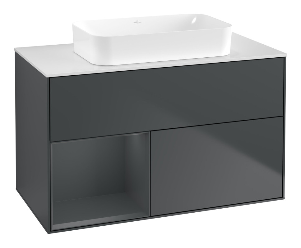 Тумба под раковину Villeroy & Boch Finion 100х50,1 см с подсветкой МДФ темно-синий матовый лак/стекло белое матовое G651HGHG