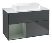 Тумба под раковину Villeroy & Boch Finion 100х50,1 см с подсветкой МДФ темно-синий матовый лак/стекло белое матовое G651GMHG