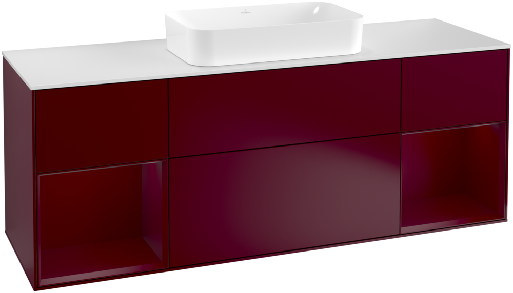 Тумба под раковину Villeroy & Boch Finion 160х50,1 см с подсветкой МДФ пион матовый лак/стекло белое матовое G331HBHB