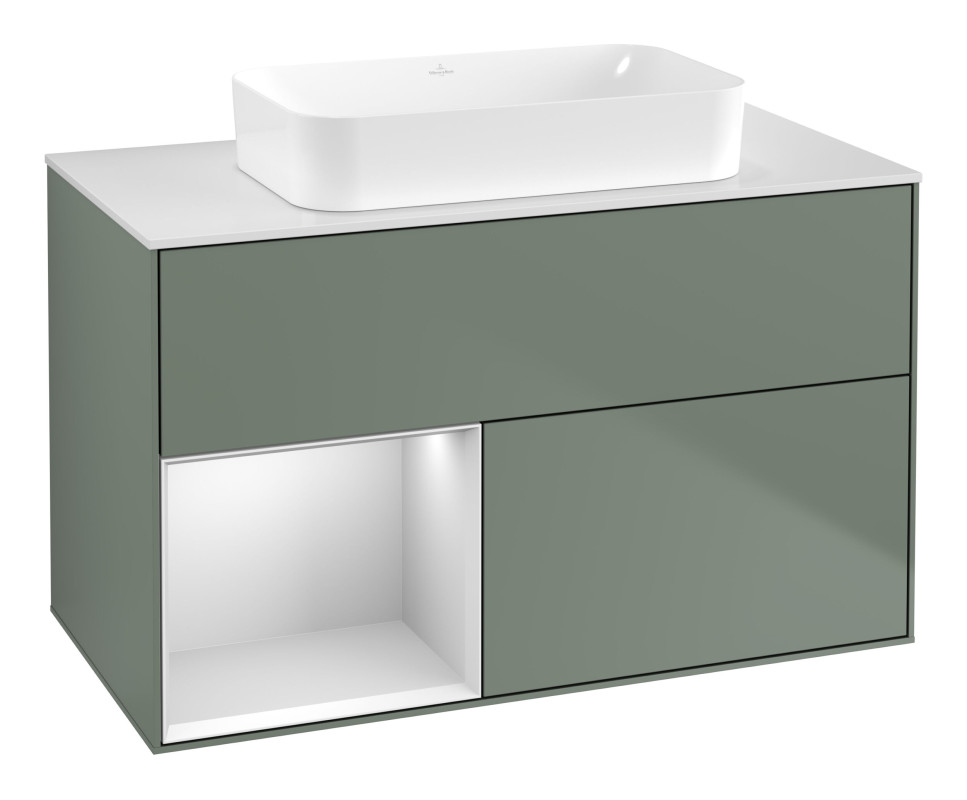 Тумба под раковину Villeroy & Boch Finion 100х50,1 см с подсветкой МДФ оливковый матовый лак/стекло белое матовое G651MTGM
