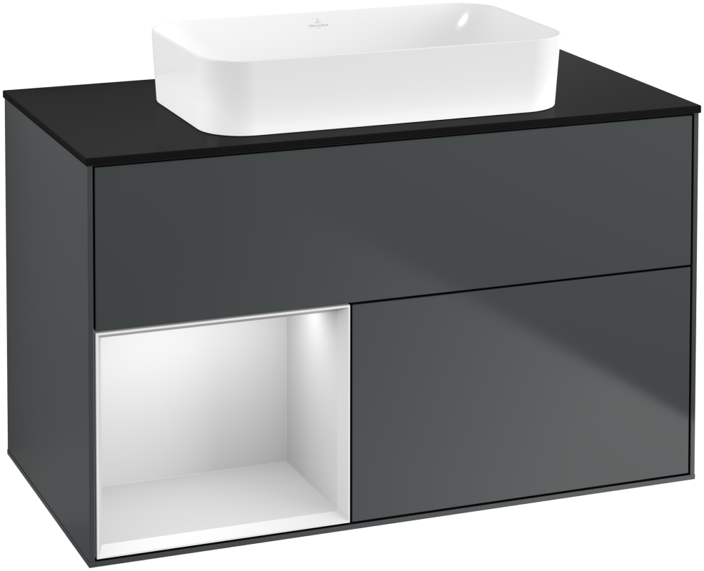Тумба под раковину Villeroy & Boch Finion 100х50,1 см с подсветкой МДФ темно-синий матовый лак/стекло черное матовое G652MTHG