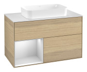 Тумба під раковину Villeroy & Boch Finion 100х50,1 см із підсвічуванням МДФ шпон дуба/скло біле матове G651MTPC