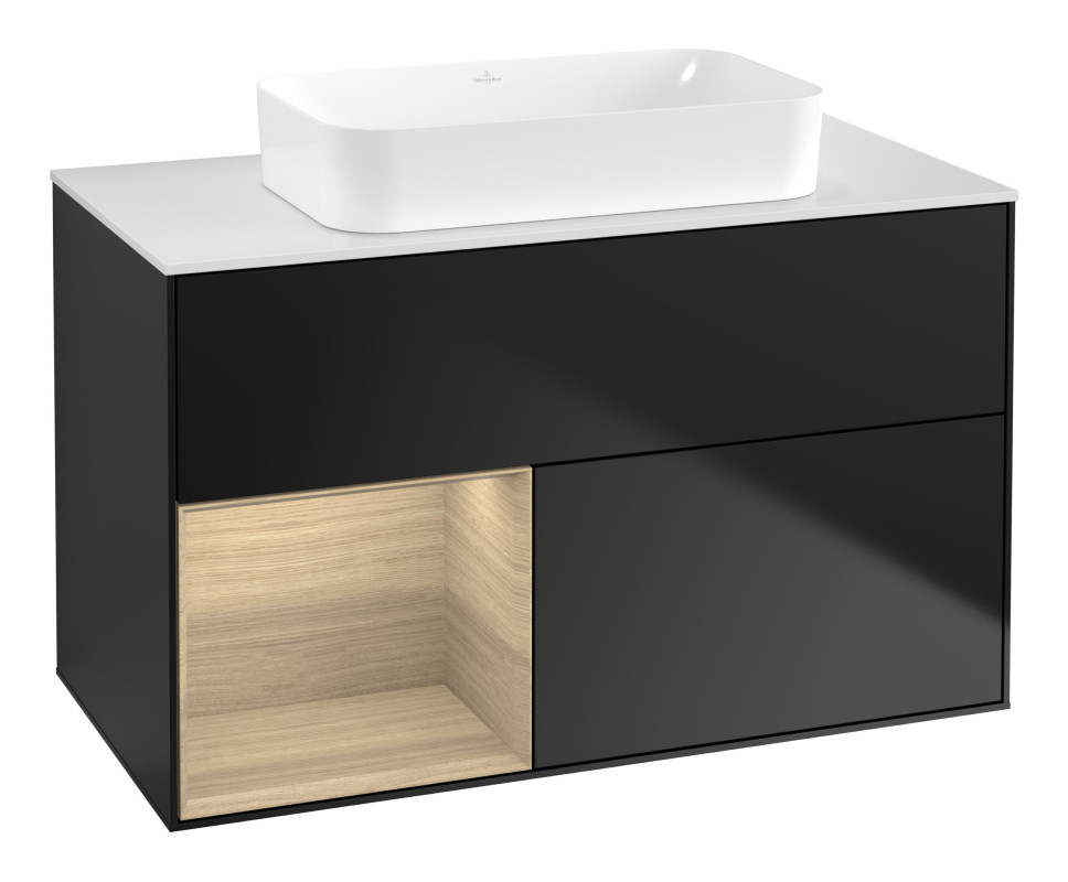 Тумба под раковину Villeroy & Boch Finion 100х50,1 см с подсветкой МДФ черный матовый лак/стекло белое матовое G651PCPD