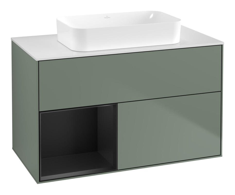Тумба под раковину Villeroy & Boch Finion 100х50,1 см с подсветкой МДФ оливковый матовый лак/стекло белое матовое G651PDGM