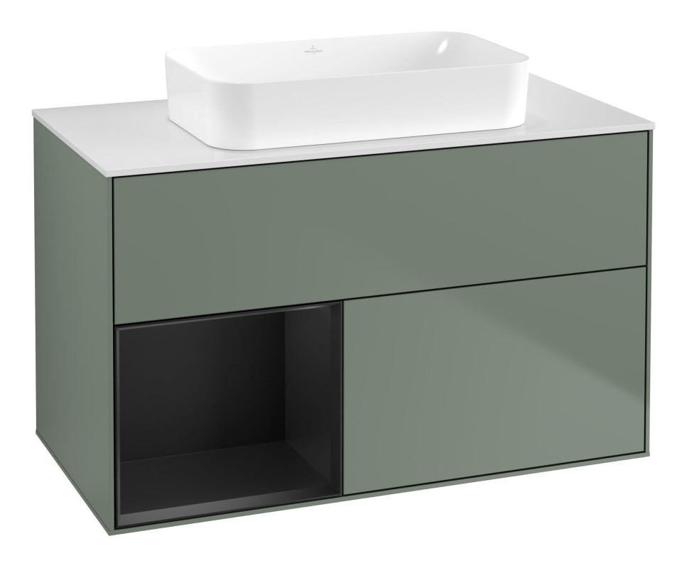 Тумба під раковину Villeroy & Boch Finion 100х50,1 см із підсвічуванням МДФ оливковий матовий лак/скло біле матове G651PDGM