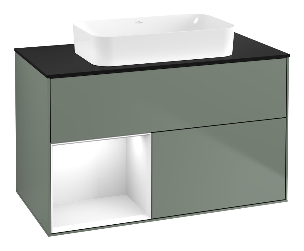 Тумба под раковину Villeroy & Boch Finion 100х50,1 см с подсветкой МДФ оливковый матовый лак/стекло черное матовое G652GFGM