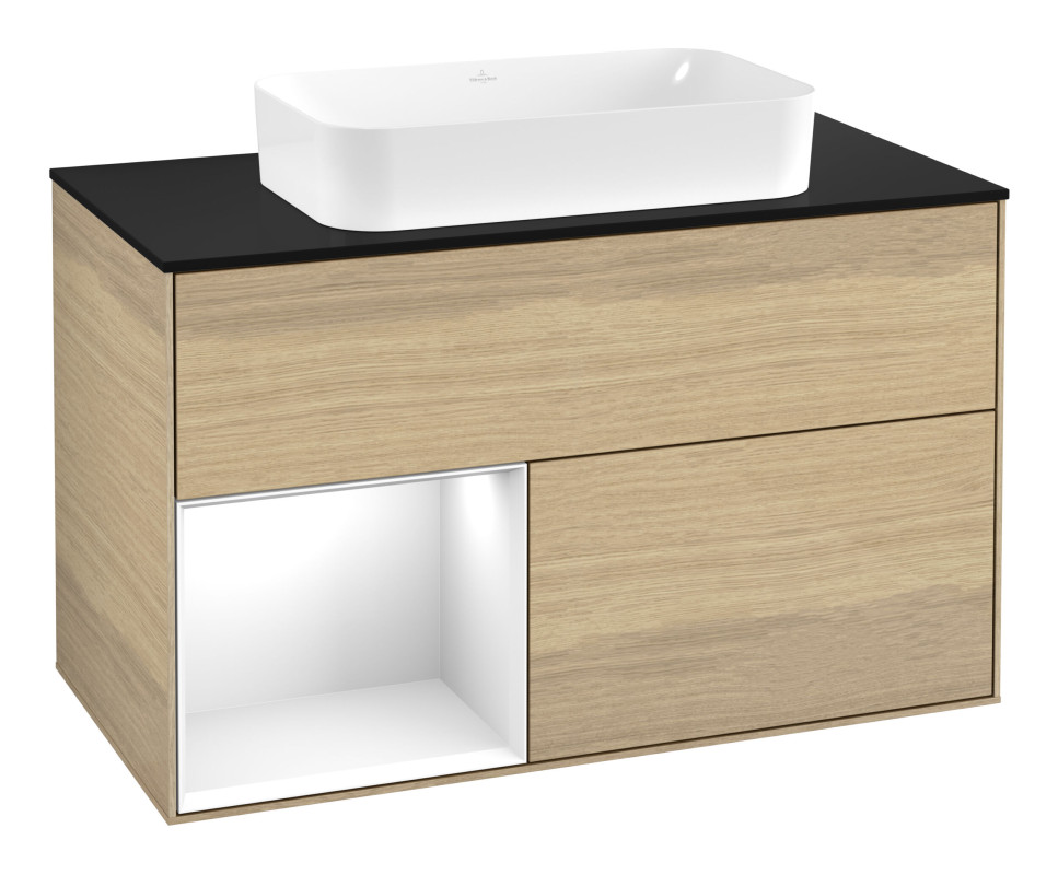 Тумба під раковину Villeroy & Boch Finion 100х50,1 см із підсвічуванням МДФ шпон дуба/скло чорне матове G652GFPC