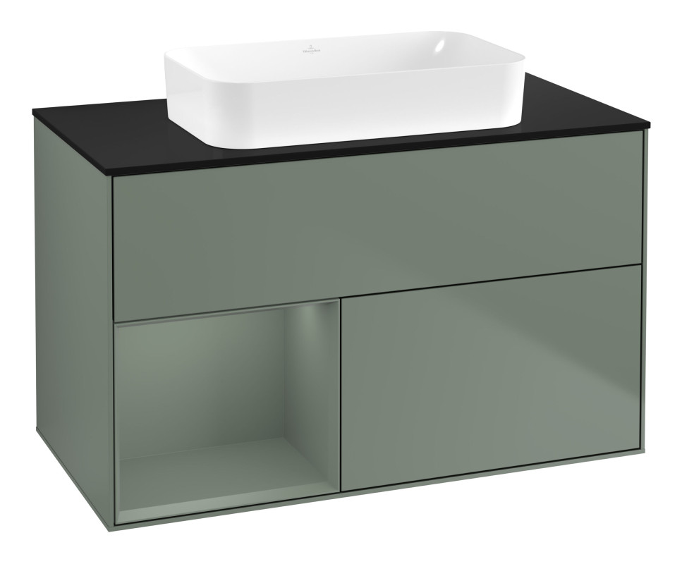 Тумба под раковину Villeroy & Boch Finion 100х50,1 см с подсветкой МДФ оливковый матовый лак/стекло черное матовое G652GMGM