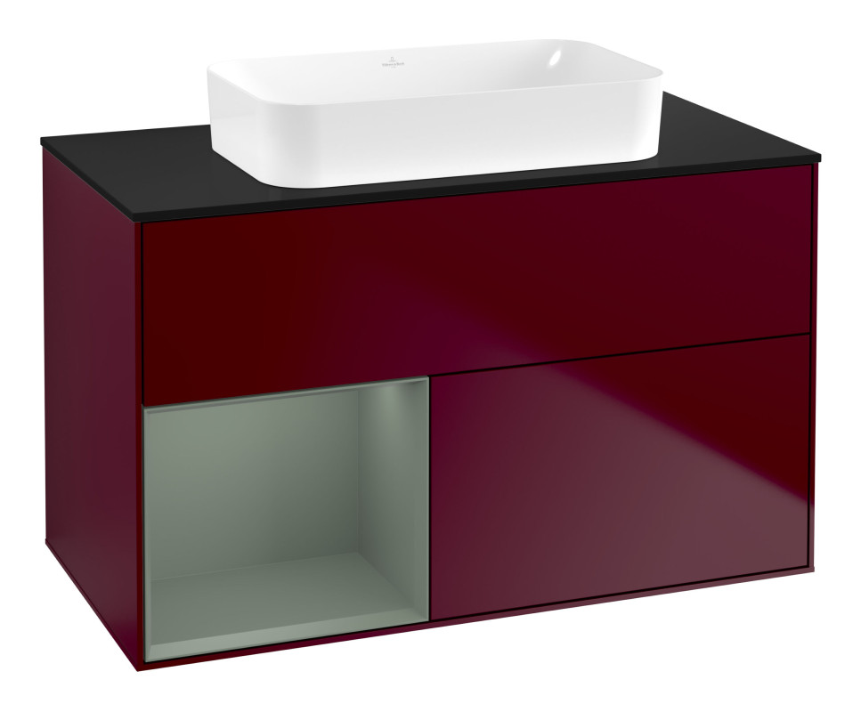 Тумба под раковину Villeroy & Boch Finion 100х50,1 см с подсветкой МДФ пион матовый лак/стекло черное матовое G652GMHB