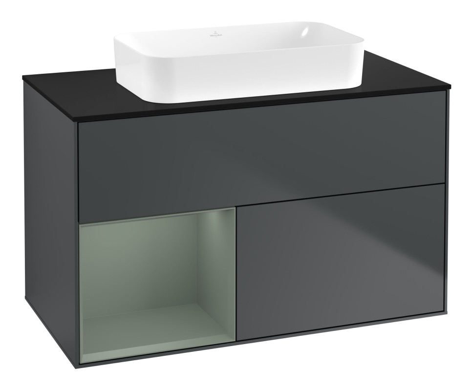 Тумба под раковину Villeroy & Boch Finion 100х50,1 см с подсветкой МДФ темно-синий матовый лак/стекло черное матовое G652GMHG