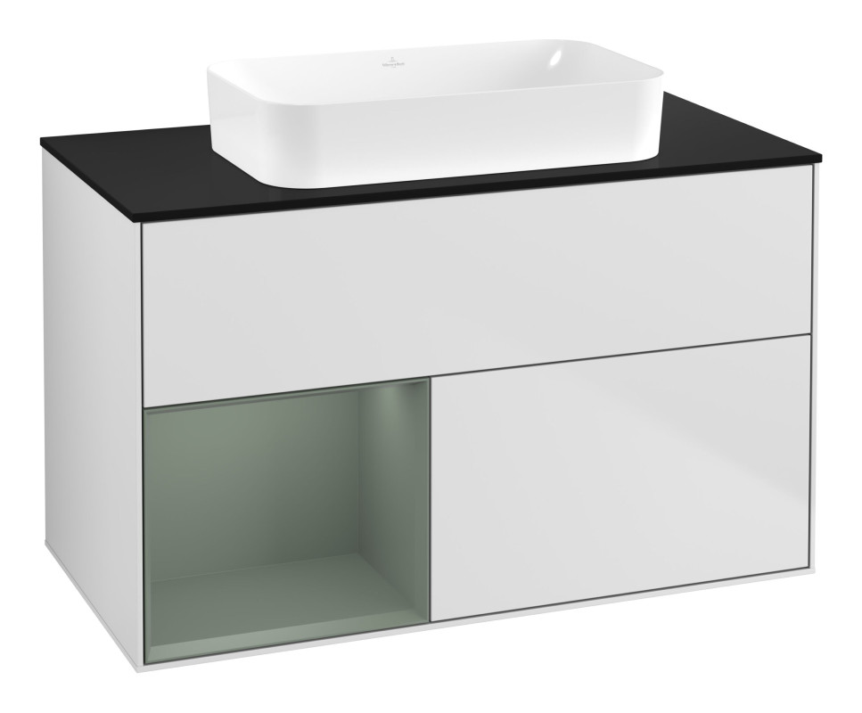 Тумба под раковину Villeroy & Boch Finion 100х50,1 см с подсветкой МДФ белый матовый лак/стекло черное матовое G652GMMT