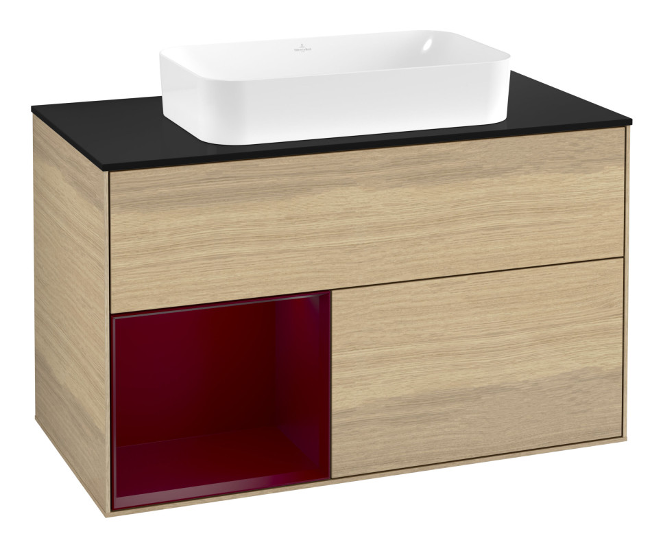 Тумба под раковину Villeroy & Boch Finion 100х50,1 см с подсветкой МДФ шпон дуба/стекло черное матовое G652HBPC