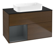 Тумба под раковину Villeroy & Boch Finion 100х50,1 см с подсветкой МДФ шпон грецкого ореха/стекло черное матовое G652HGGN