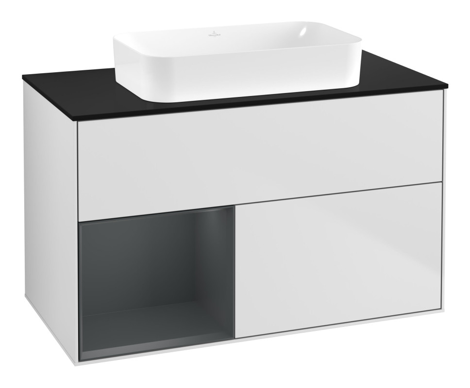 Тумба под раковину Villeroy & Boch Finion 100х50,1 см с подсветкой МДФ белый матовый лак/стекло черное матовое G652HGMT