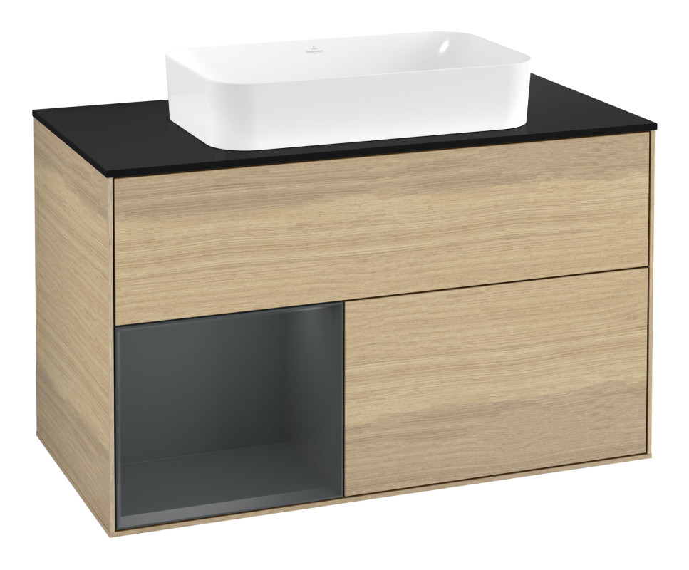 Тумба под раковину Villeroy & Boch Finion 100х50,1 см с подсветкой МДФ шпон дуба/стекло черное матовое G652HGPC