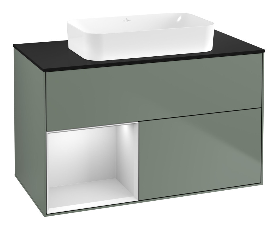 Тумба под раковину Villeroy & Boch Finion 100х50,1 см с подсветкой МДФ оливковый матовый лак/стекло черное матовое G652MTGM
