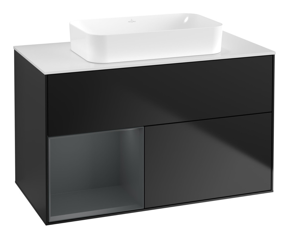 Тумба под раковину Villeroy & Boch Finion 100х50,1 см с подсветкой МДФ черный матовый лак/стекло белое матовое G651HGPD