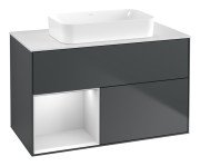 Тумба під раковину Villeroy & Boch Finion 100х50,1 см із підсвічуванням МДФ темно-синій матовий лак/скло біле матове G651MTHG