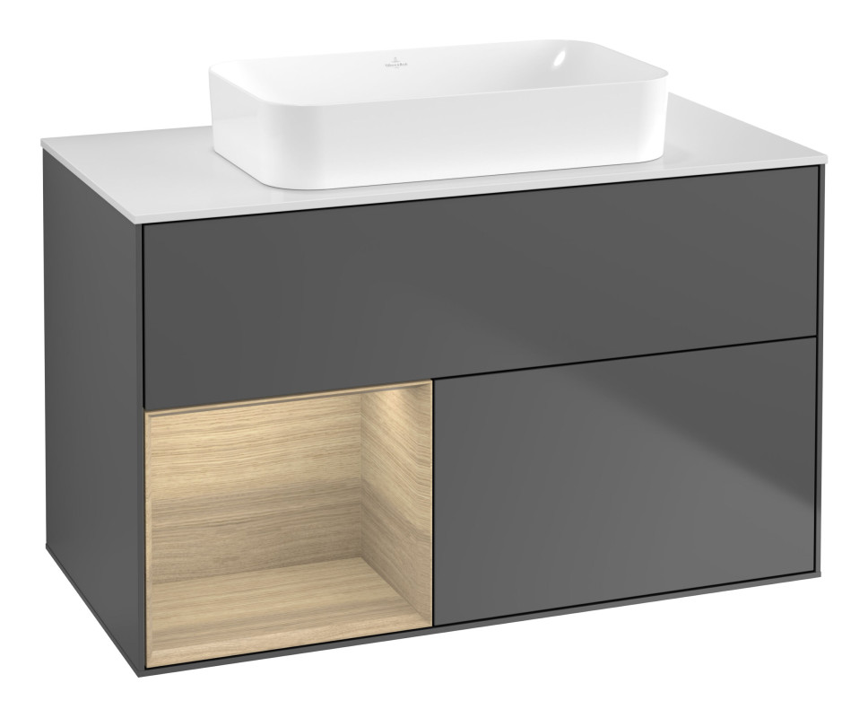 Тумба під раковину Villeroy & Boch Finion 100х50,1 см з підсвічуванням МДФ антрацит матовий лак/скло біле матове G651PCGK