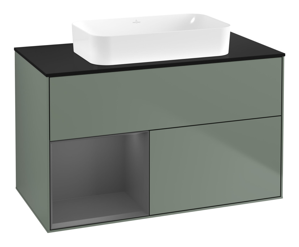 Тумба под раковину Villeroy & Boch Finion 100х50,1 см с подсветкой МДФ оливковый матовый лак/стекло черное матовое G652GKGM