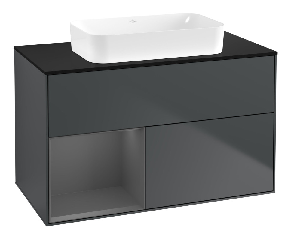 Тумба под раковину Villeroy & Boch Finion 100х50,1 см с подсветкой МДФ темно-синий матовый лак/стекло черное матовое G652GKHG