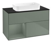 Тумба під раковину Villeroy & Boch Finion 100х50,1 см із підсвічуванням МДФ оливковий матовий лак/скло чорне матове G652GMGM