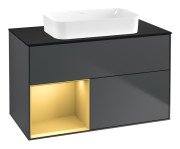 Тумба під раковину Villeroy & Boch Finion 100х50,1 см із підсвічуванням МДФ темно-синій матовий лак/скло чорне матове G652HFHG