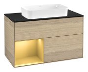 Тумба под раковину Villeroy & Boch Finion 100х50,1 см с подсветкой МДФ шпон дуба/стекло черное матовое G652HFPC