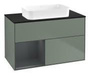 Тумба під раковину Villeroy & Boch Finion 100х50,1 см із підсвічуванням МДФ оливковий матовий лак/скло чорне матове G652HGGM