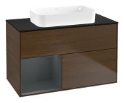 Тумба під раковину Villeroy & Boch Finion 100х50,1 см із підсвічуванням МДФ шпон волоського горіха/скло чорне матове G652HGGN